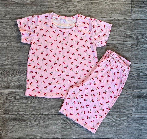 Producto - pijama media estacion dama rosa con cerezas