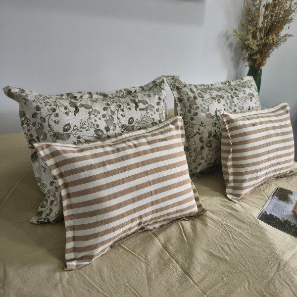 Producto - Combo x4 Almohadones - 50x60 Flores + 40x50 Crudo con Tonos Beige Rayas - Tusor - 0