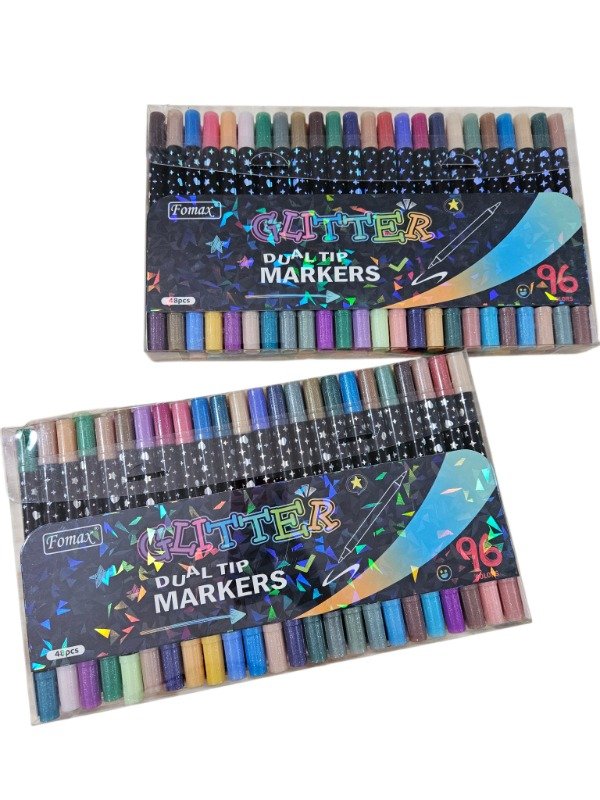 Producto - Macardores bicolor doble punta pincel x 48 (96 colores) CON GLITTER