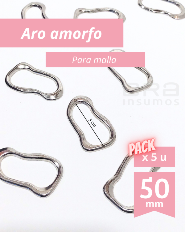 Producto - Pack x 5 - Aro Amorfo de Zamac 50 mm para Malla