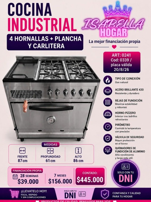 Producto - COCINA INDUSTRIAL 4 HORNALLAS+PLANCHA+CARLITERA - 0