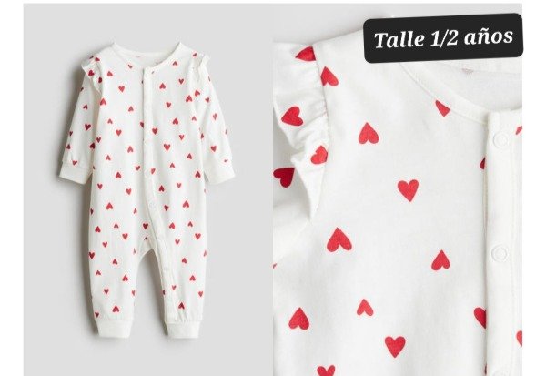 Producto - Enterito algodón HyM talle 1/2 años corazones