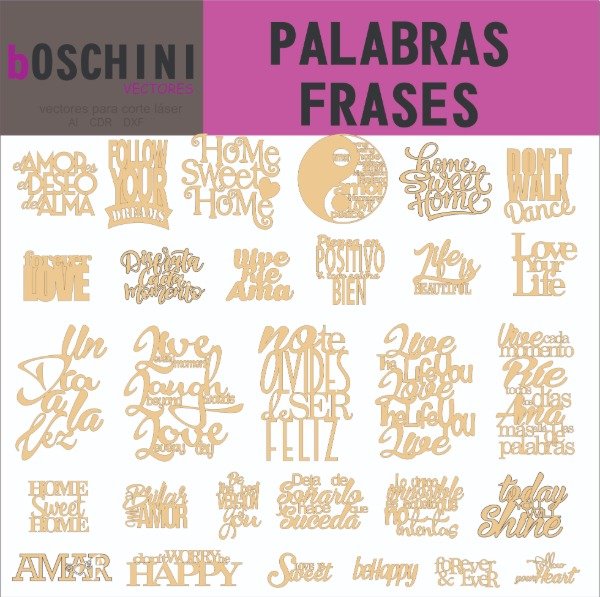 Producto - MAS DE 100 DISEÑOS DE FRASES Y PALABRAS  - PACK VECTORES PARA CORTE LASER