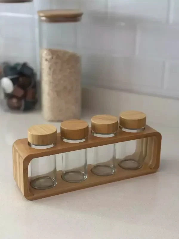 Producto - SET X4 ESPECIERO CON SOPORTE Y TAPAS DE BAMBÚ