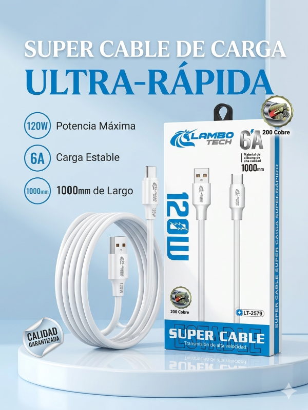 Producto - Cable Tipo C Carga Rápida 120W 6A Lambo Tech 1m