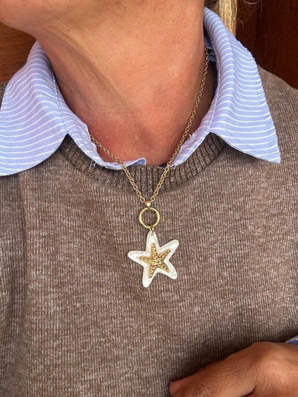 Producto - Collar acero dije estrella blanca y dorada