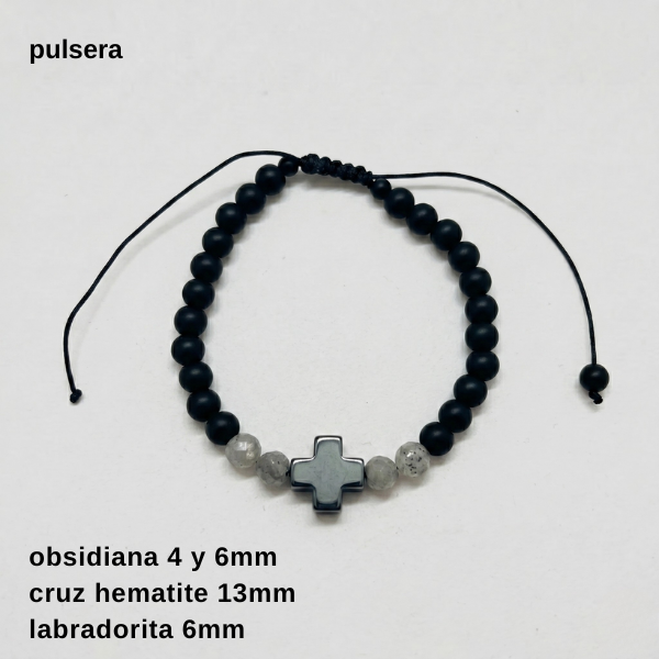 Producto - PULS.HOMB.FP - Pulsera regulable Obsidiana, labradorita y cruz (DÓLAR)