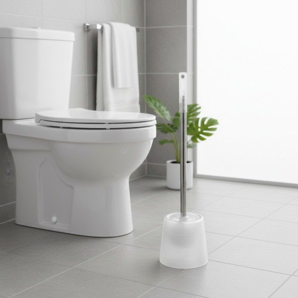 Producto - ESCOBILLA DE BAÑO REDONDA BASE CALADA TRANSLUCIDA 50CM DISEÑO SURTIDO