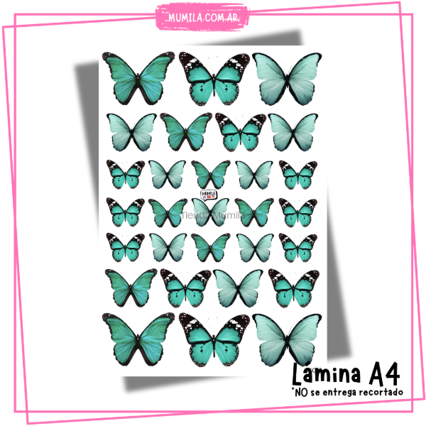 Producto - Mariposas comestibles M022 Lámina mariposas verde agua