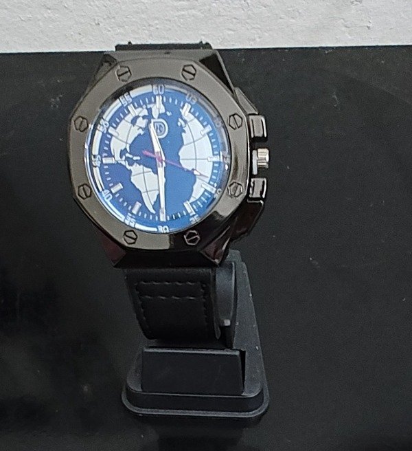 Producto - Reloj Redondo Mundo Esfera Azul malla Eco Cuero