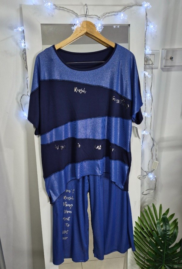 Producto - Conjunto Metalizado Oversize abarca XL-XXL Real - Irregular Azul Francia y Plata - 3