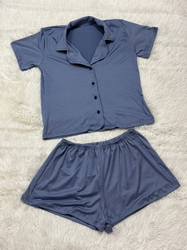 Producto - Pijama camisero liso - Azul