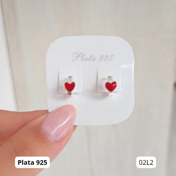 Producto - Aros Huggies mini corazon esmaltado rojo