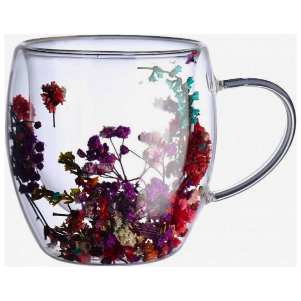 Producto - Taza Doble Pared Vidrio Diseño Flores Café/Té 250 ml
