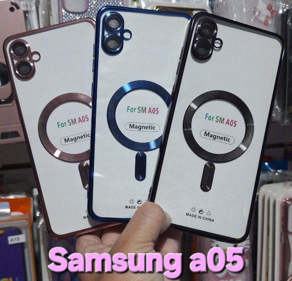 Producto - Fundas magsafe metalizadas con protector de cámara. Samsung a05