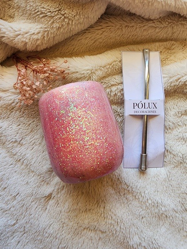 Producto - Mate con bombilla - Glitter rosa holo