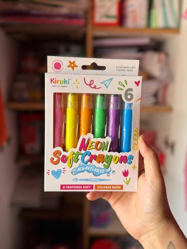 Producto - Crayones Soft Acuarelables Retráctiles x 6 Neón Kiruki