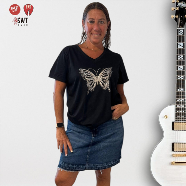 Producto - Remera Mariposa Brillos 100 Algodon XXL Ang