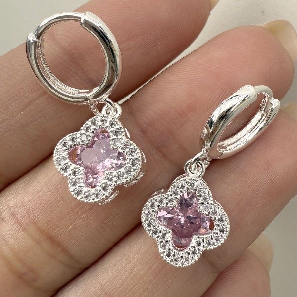 Producto - Aros Acero Blanco Premium Van Cleef Cubic Pink
