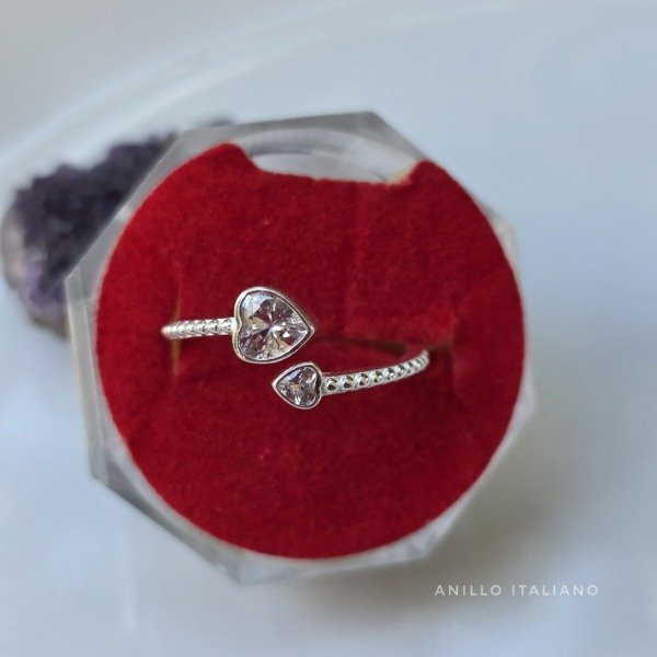 Producto - Anillo regulable tu y yo corazones cubic blanco