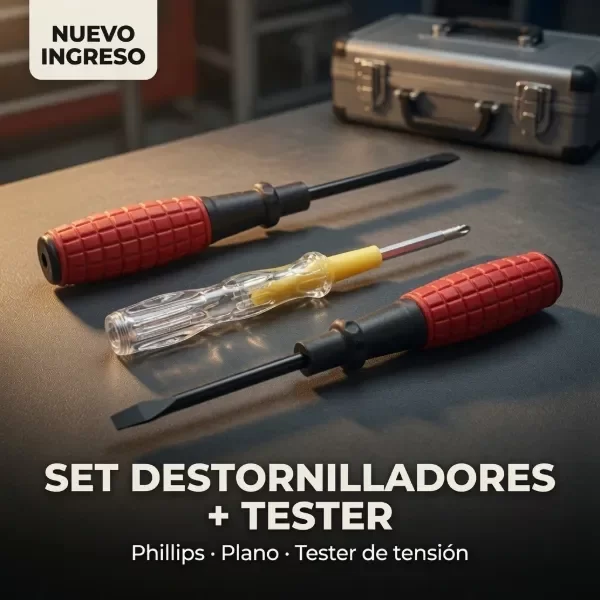 Producto - Set de 3: Destornillador Phillips + Plano + Tester Mangos Antideslizantes