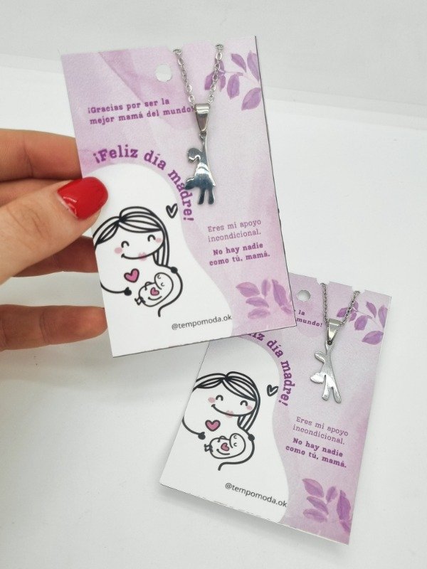 Producto - Tarjeta día de la madre cadenita acero quirurgico dije nino/a