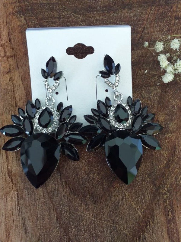 Producto - AF0035 Aro Colgante Piedra Negra Strass