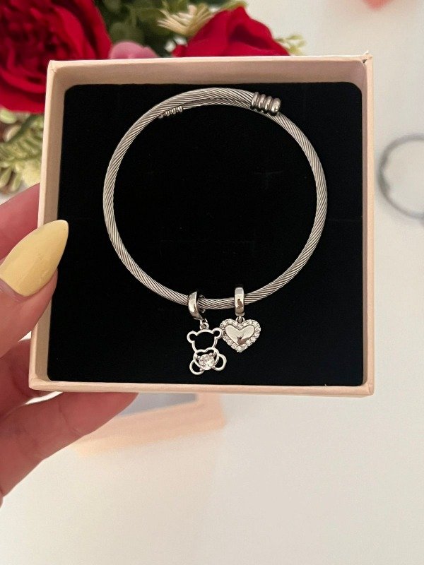 Producto - PULSERA ESTILO PANDORA CON DIJE DE OSITO+ DIJE DE CORAZON