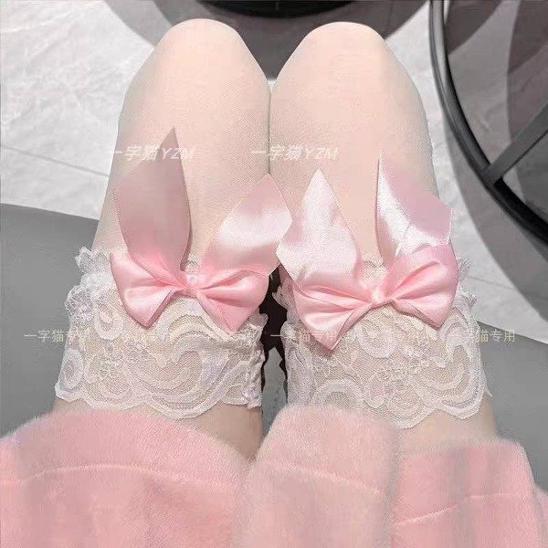 Producto - Medias finas hasta la rodilla con encaje y lazo