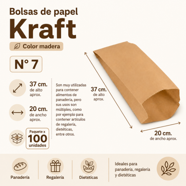 Producto - BOLSA PAPEL KRAFT PARA PANADERÍA N 7(37x20) X100
