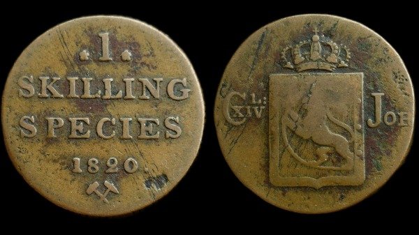 Producto - Reino de Noruega 1 Skilling Species 1820 Carlos XIV Juan Km#286 F+