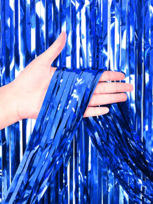 Producto - Cortina decorativa color azul metalizado