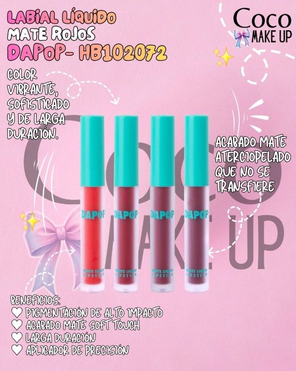 Producto - DAPOP LABIAL LÍQUIDO MATE ROJOS - HB102072