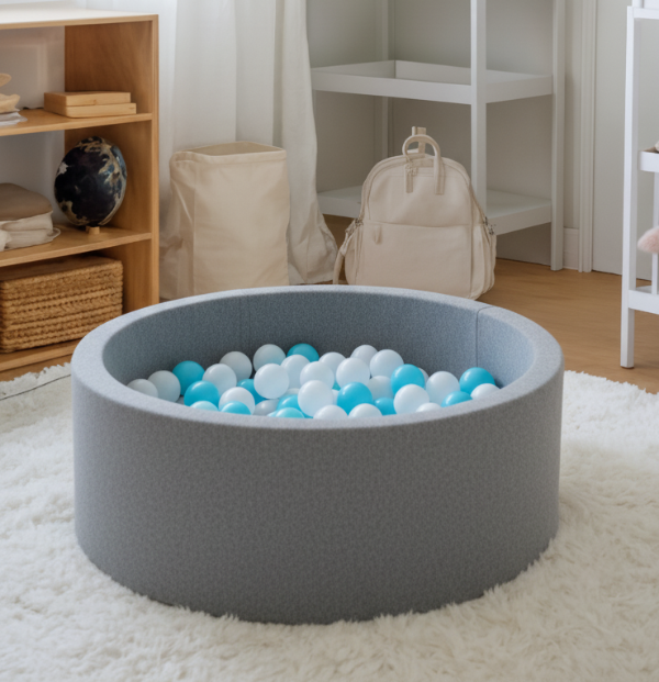 Producto - Maxi pelotero 90 cm gris melange medio + 130 pelotitas