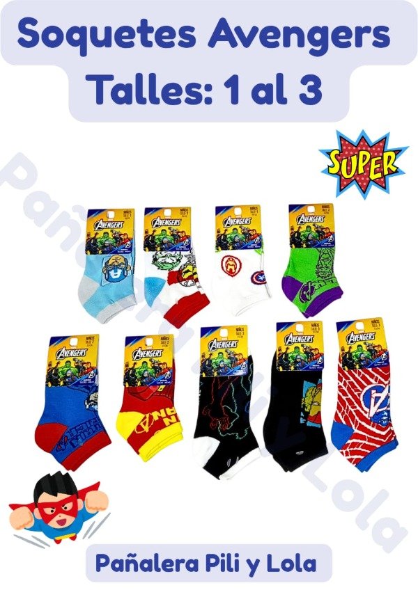 Producto - Soquetes Avengers Talles 1 al 3 (Consultar Modelo Disponible)