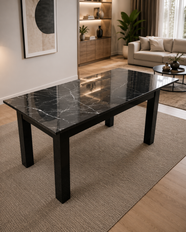 Producto - MESA EN MDF LAQUEADA MARMOLADA / 1,40X80CM EXTENSIBLE 1,80X80CM