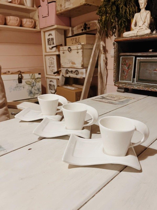 Producto - kit mini taza con bandeja blanca x6