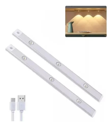 Producto - Barra Luz Led Sensor Movimiento Fija 40cm Recargable X2 Blanca