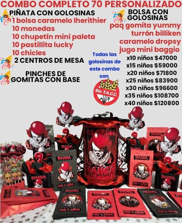 Producto - Combo cumpleaños 70 payaso it halloween