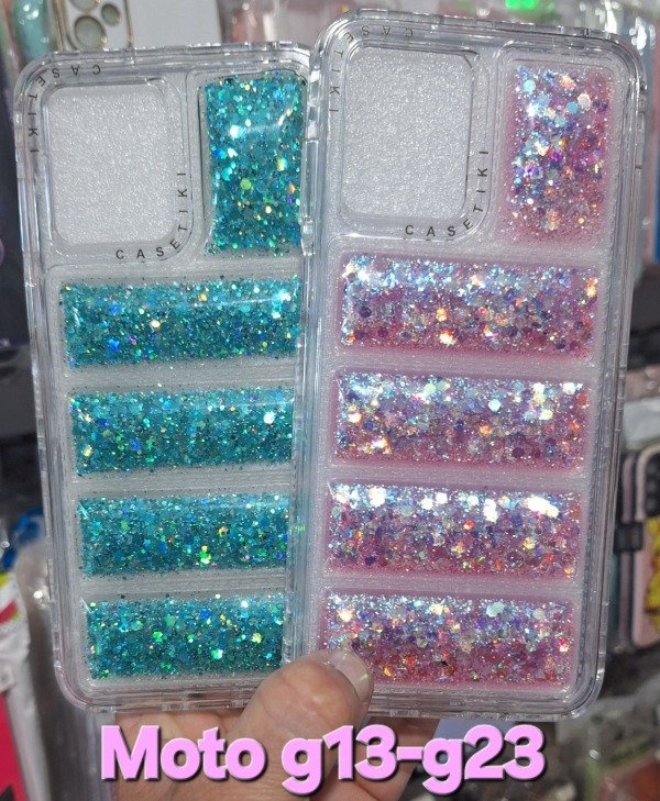 Producto - Fundas puffer glitter 360. Moto g13-g23