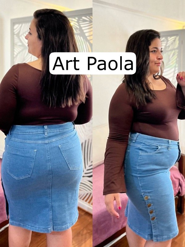 Pollera de jeans Paola talle especial celeste