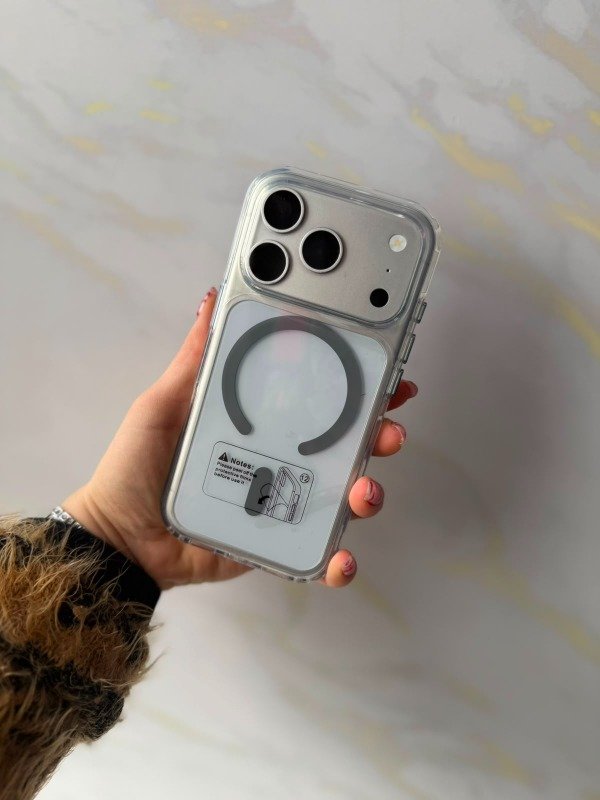 Producto - Case magsafe transparente con detalles en gris