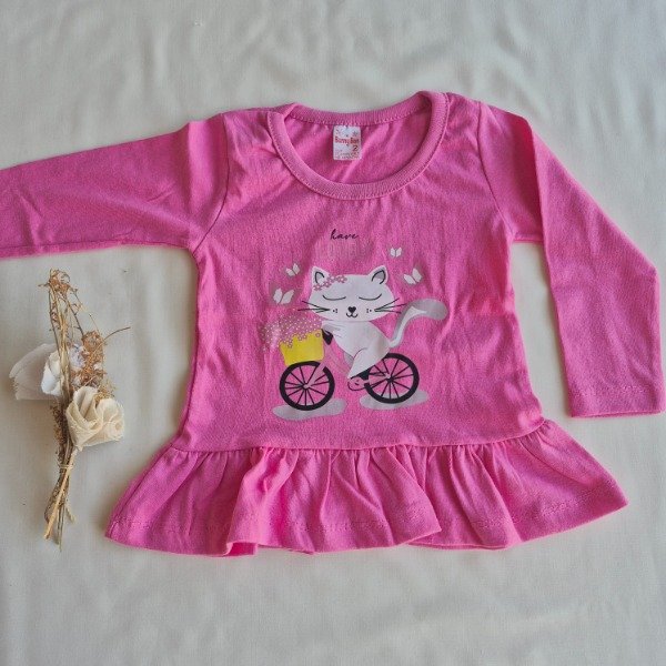 Producto - Remera con volados y estampa rosa gatito en bici
