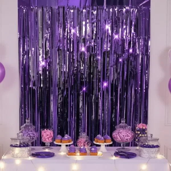 Producto - Cortina Violeta LLuvia Material Metalizado