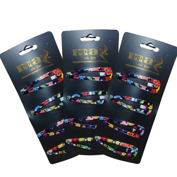 Producto - Hebillas De Pelo Tic Tac Grandes Floreadas Fondo Negro Pack X 4 uni - 3