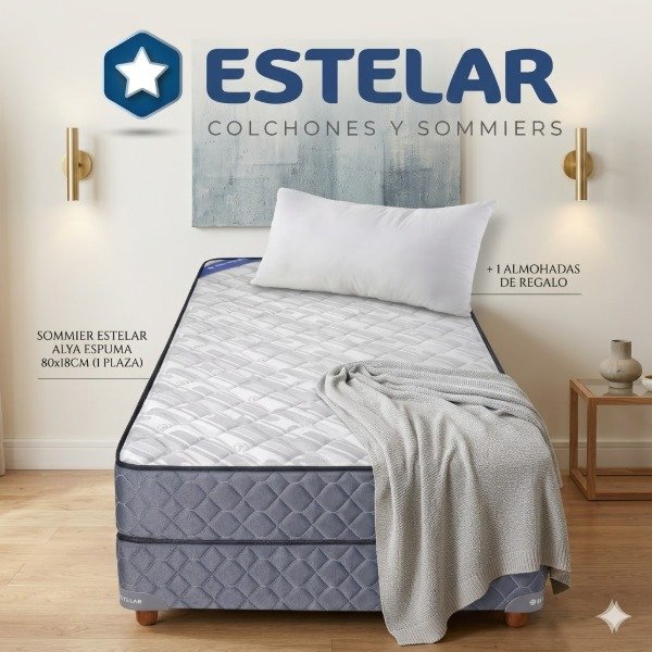 Producto - SOMMIER ESTELAR ESPUMA 80X18CM - 1 PLAZA + ALMOHADAS DE REGALO