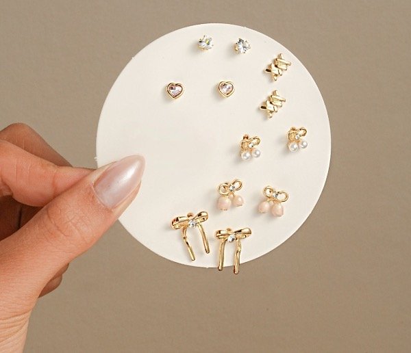 Producto - Set x 6 pares Pink pearl gold