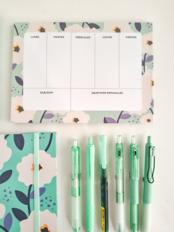 Producto - Combo cuaderno + organizador semanal + accesorios - Turquesa - 6