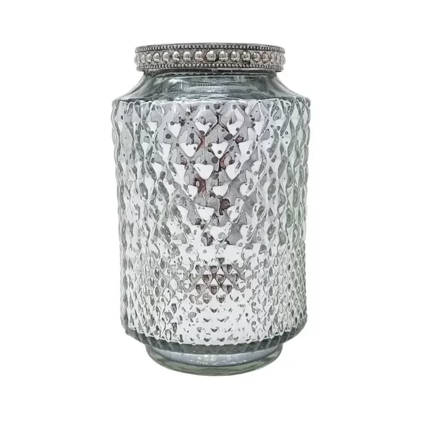 Producto - PORTAVELA DE VIDRIO PLATA 8x8x14cm