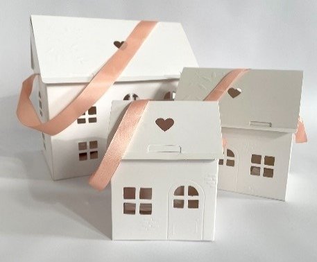 Producto - Casita Dulce MINI 10x9x9cm Cinta Salmón-Amarilla